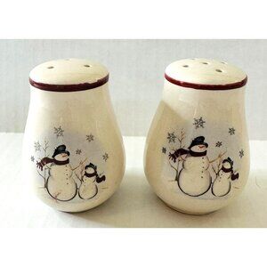 Royal Seasons Stoneware Salt and Pepper Shakers Snowman Snowflakes Christmas VTG